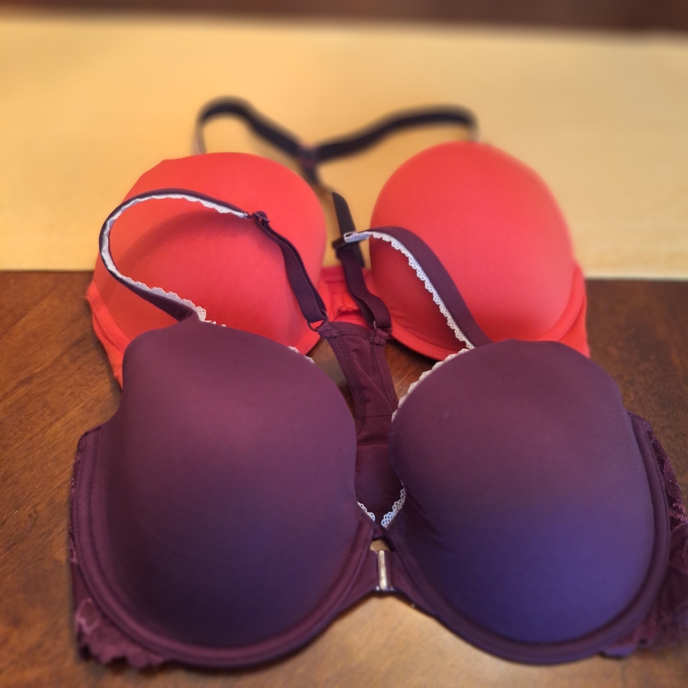 Victoria's Secret 2pc Bra Bundle Elegant Women's Intimates Set - Red and Purple